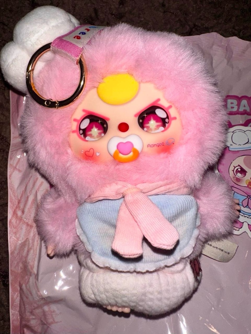 Baby Three ‘Good Baby’ Plush Doll Keychain Charm with Pastel Outfit